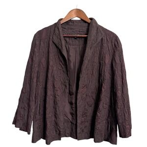 Eileen Fisher silk jacket women's medium brown textured open lagenlook career